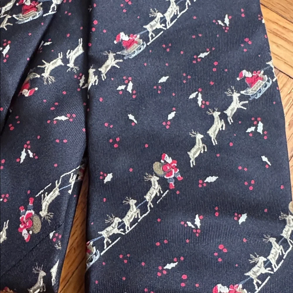 Vtg David Lawrence Black Silk‎ Christmas Novelty Necktie Santa Reindeer Sled